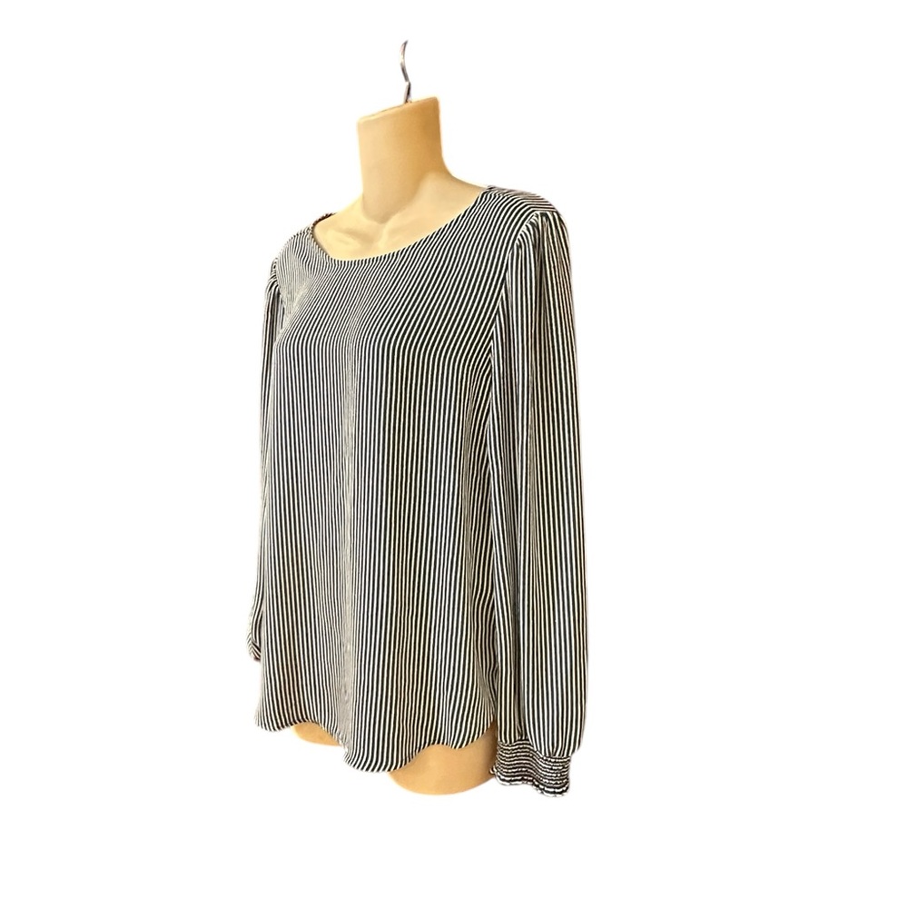 Loft Green & White Striped Blouse With Back V-Neck - Picture 5 of 10
